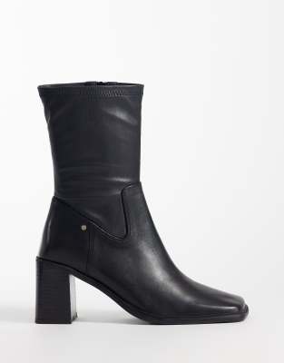 Bronx New-corfu Square Toe Block Heel High Ankle Boots In Black