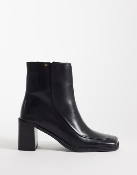 Bronx New-Corfu square toe high ankle boots in black leather - view 1