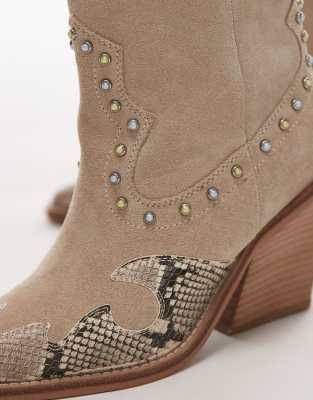 Bronx New-kole beaded western knee boots in oatmilk and
