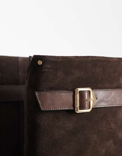 Bronx - New-kole - Bottes hauteur genou style western en daim à boucle - Grain de café, 3 de 4