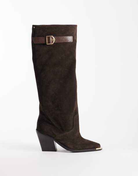 Bronx New-Kole buckle cowboy knee boots in coffee bean suede - view 1