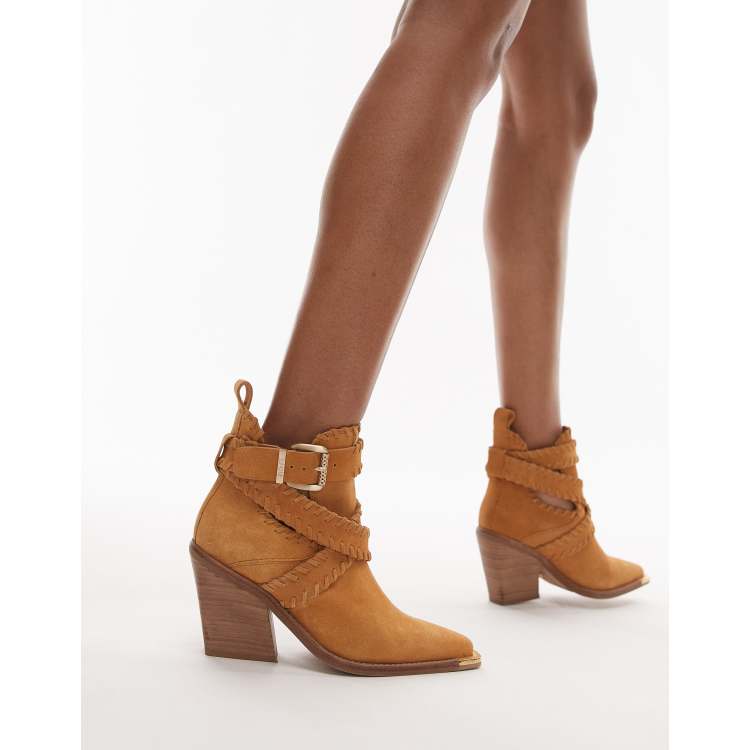 【AAKE】SUEDE BUCKLE BOOTS Bronx New-kole buckle western ankle boots in toffee suede | ASOS