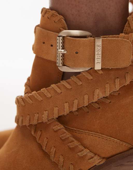 Bronx – New-kole – Cowboy-Stiefeletten aus Wildleder in Toffeebeige mit Schnalle, 2 von 4