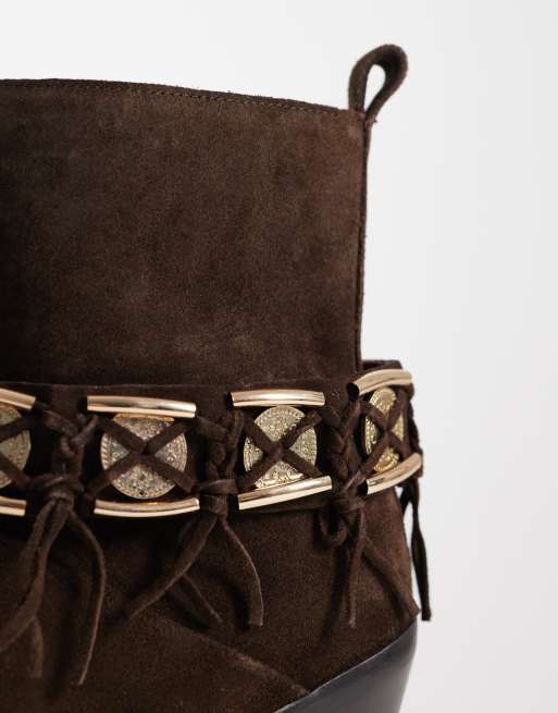 Bronx New-kole fringe western ankle boots in coffee bean suede, 3 of 4
