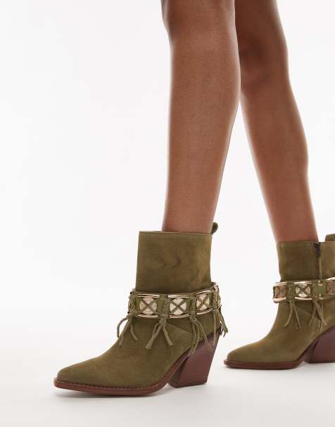 Bronx New-kole fringe western ankle boots in khaki suede - view 1
