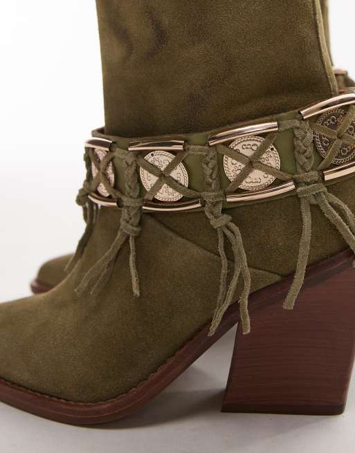 Bronx New-kole fringe western ankle boots in khaki suede, 2 of 4