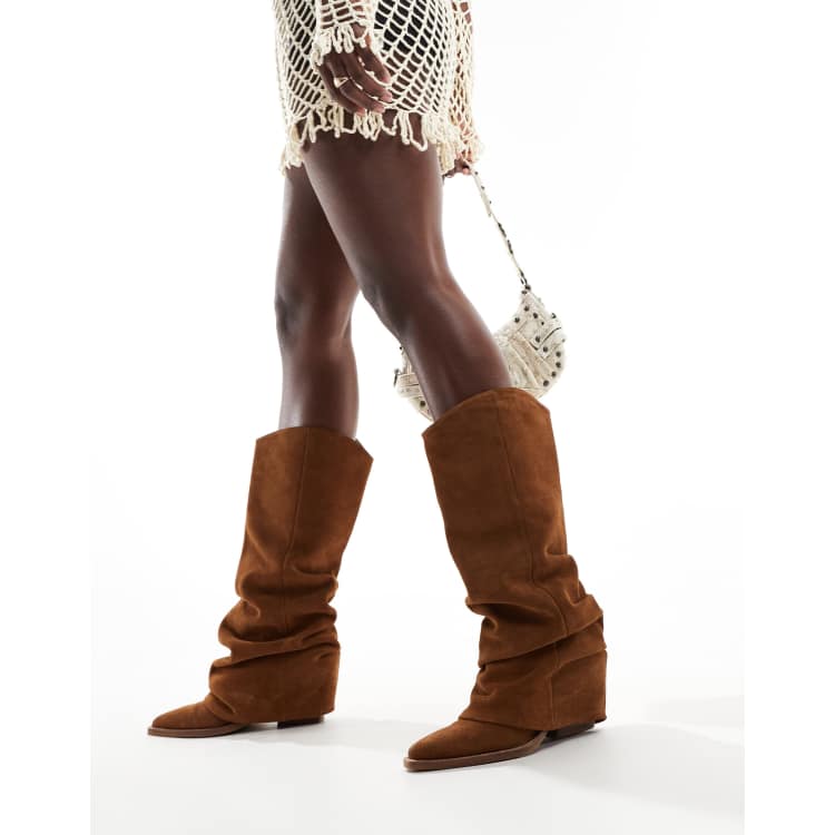 Coole Cowboystiefel Für Damen – Kniehohe Wildleder-Stiefel Mit Seitlichem Reißverschluss & Spitzen Zehen
