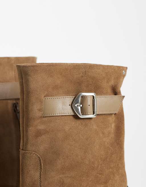 Bronx – New-kole – Mörkbeige, höga ankelboots i cowboystil och mocka med spänne, 3 av 4