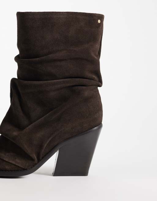 Bronx New Kole slouchy heeled western boots in coffee bean suede, 4 of 4