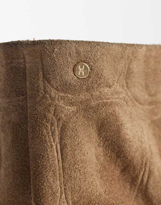 Bronx New Kole slouchy heeled western boots in natural croc suede, 4 of 4