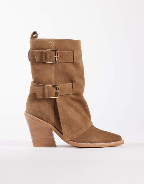 Bronx – New-Kole – Stiefeletten im Western-Stil aus Wildleder in Natur mit Schnallen - view 1