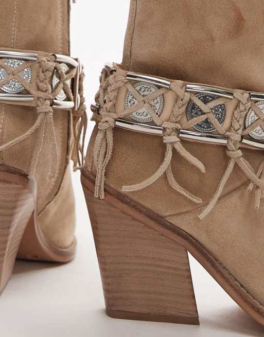 Bronx - New-kole - Stivaletti stile western in camoscio color latte d'avena con frange, 2 di 4
