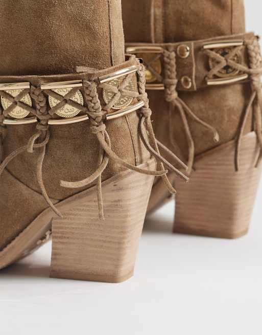Bronx - New-kole - Stivaletti stile western in camoscio color mocha mousse con frange, 2 di 4