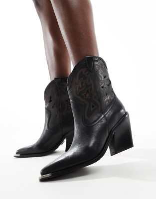 Bronx - New Kole - Western-Ankle-Boots aus Leder in Schwarz mit Absatz