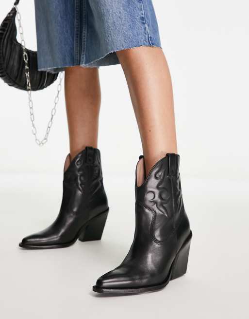 Bronx New Kole western ankle boots in black leather ASOS