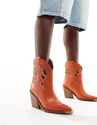 Bronx - New Kole - Western-Ankle-Boots in Terracotta aus Leder mit Absatz-Orange