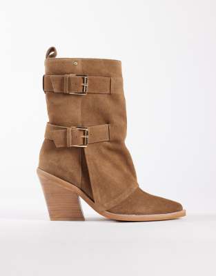 Bronx New-kole Western Ankle Boots With Buckles In Brown