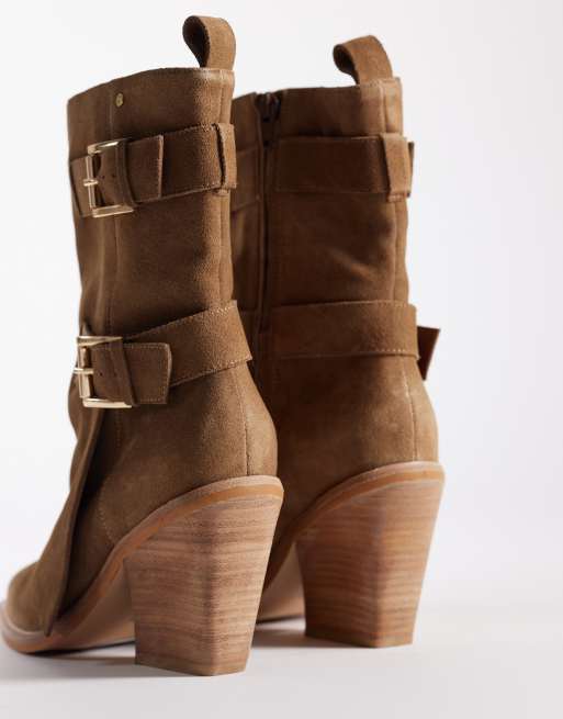 Bronx New-kole western ankle boots with buckles in natural suede, 3 of 4