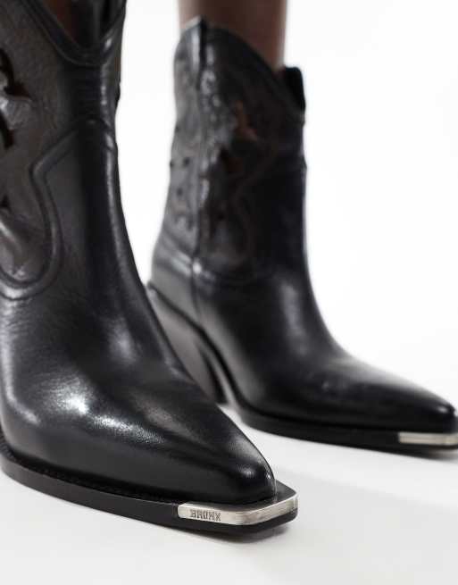 Bronx - New Kole - Western enkellaarzen van leer met hak in zwart, 2 van 4