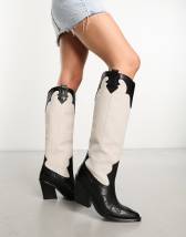 ASOS Design Cali Premium Leather Wedge Knee Boots in Silver