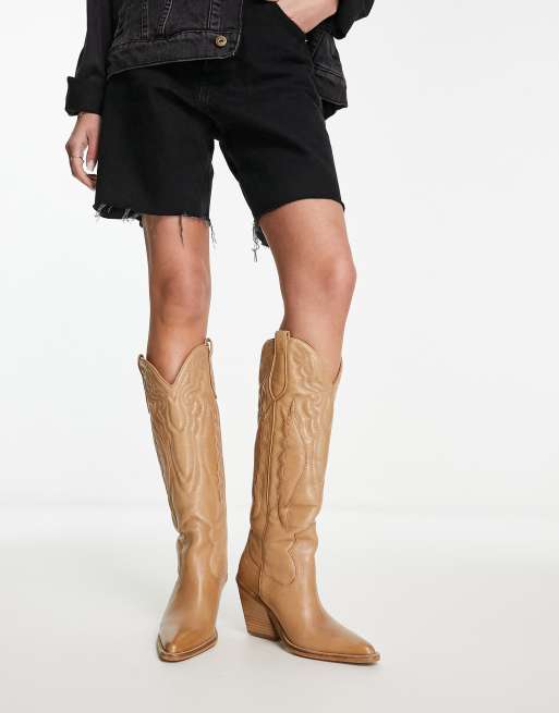 Bronx New Kole western knee boots in camel leather | ASOS