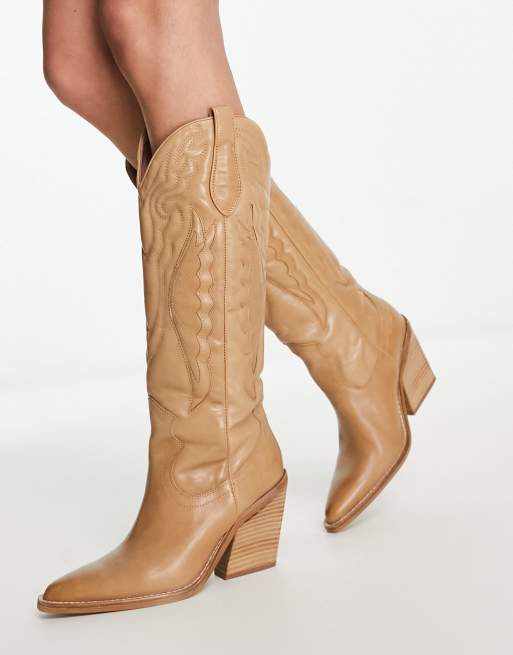 Bronx New Kole western knee boots in camel leather