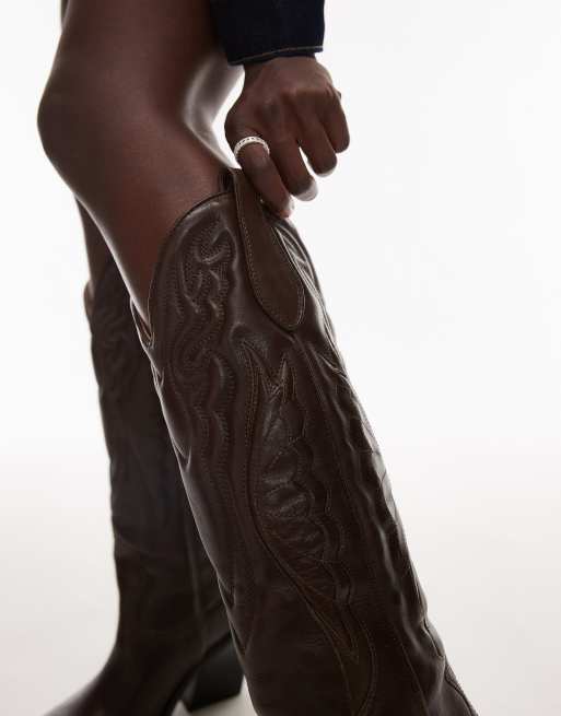 Bronx New-kole western knee boots in dark brown leather, 3 of 4