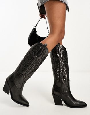 Bronx New Kole western knee boots in gunmetal leather