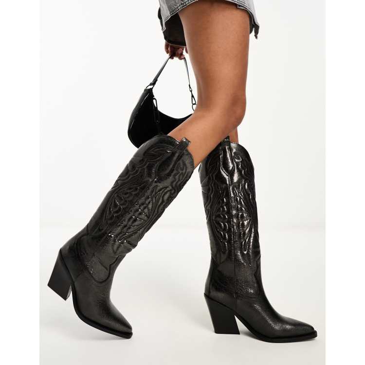 Bronx New Kole western knee boots in gunmetal leather ASOS