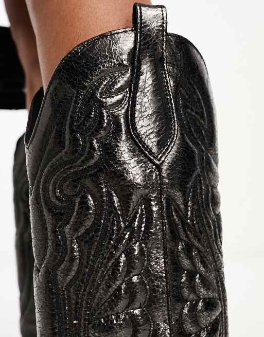 Bronx New Kole western knee boots in gunmetal leather ASOS