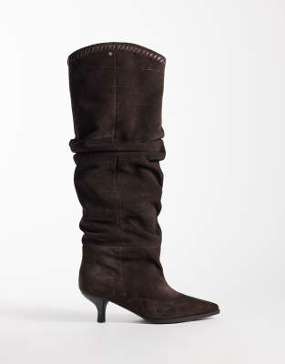 Bronx New Sutton Ruched Heeled Knee Boots In Brown
