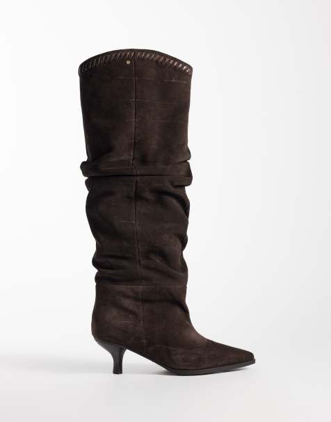 Bronx New Sutton ruched heeled knee boots in brown suede - view 1