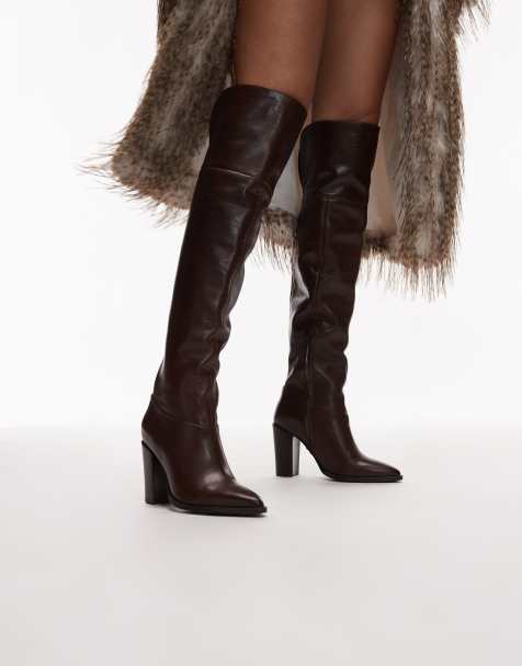 Bronx over the knee boots in leather coffee - view 1
