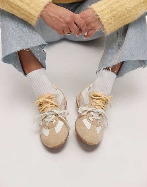 Bronx Park-err leather trainers with contrast laces in butter yellow - view 1