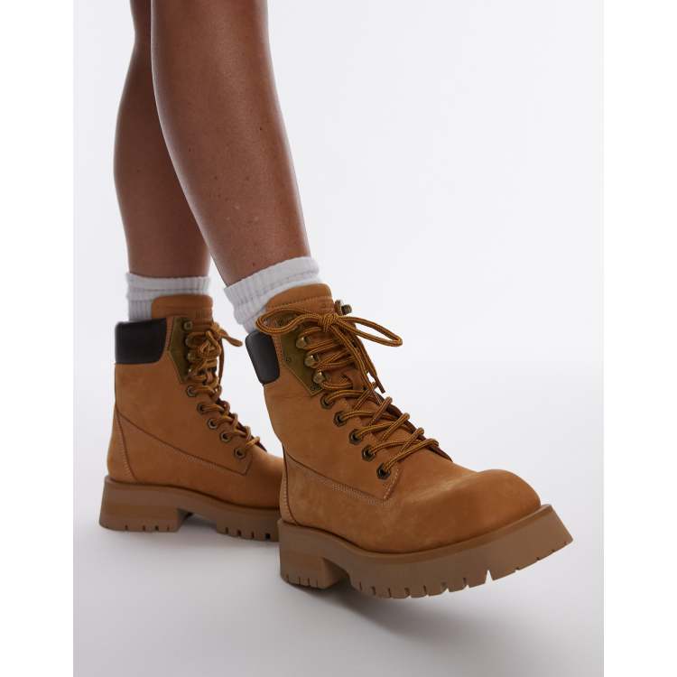 Bronx Qui nn lace up ankle boots in mustard waxy nubuck