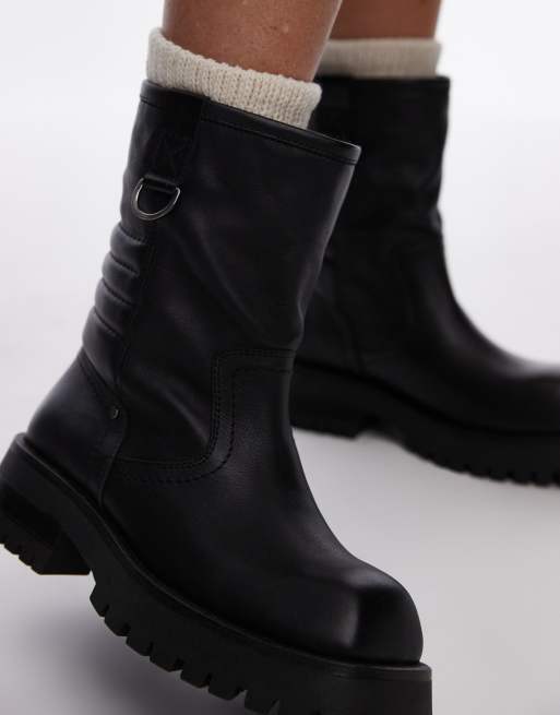 Bronx – Quinn – Biker-Ankle-Boots aus genarbtem Leder in Schwarz