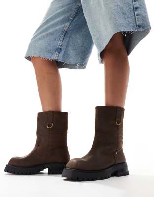 Bronx - Quinn - Biker-Ankle-Boots aus gewachstem Nubukleder in Kaffeebohnenbraun