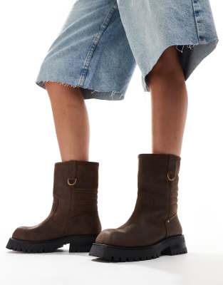 Bronx - Quinn - Biker-Ankle-Boots aus gewachstem Nubukleder in Kaffeebohnenbraun-Brown