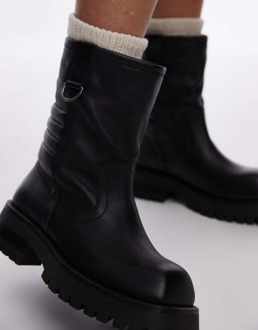 Bronx Quinn biker ankle boots in black grainy leather