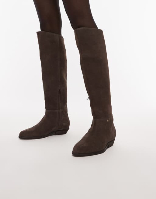 Bronx riding knee boots in suede coffee bean