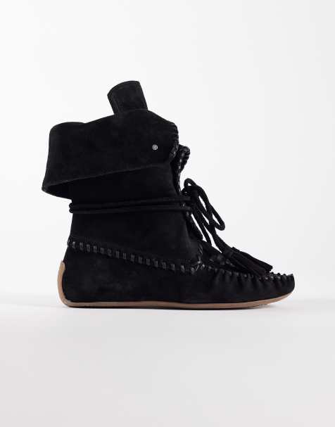 Bronx – Savann-a – Svarta ankelboots i mocka med fransar och snörning - view 1