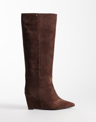 Bronx Selin-a Wedge Heel Knee Boots In Brown
