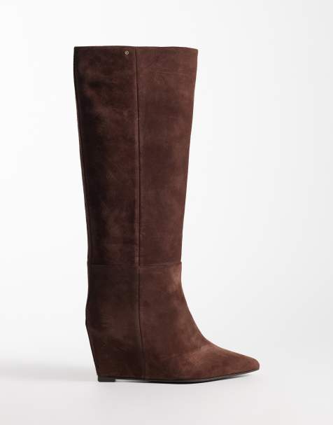 Bronx Selin-a wedge heel knee boots in coffee bean - view 1