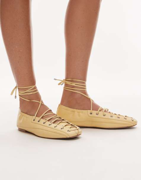 Bronx Ser-ajaa lace-up detail ballet flats in leather butter yellow - view 1