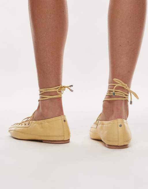 Bronx Ser-ajaa lace-up detail ballet flats in leather butter yellow, 3 of 4