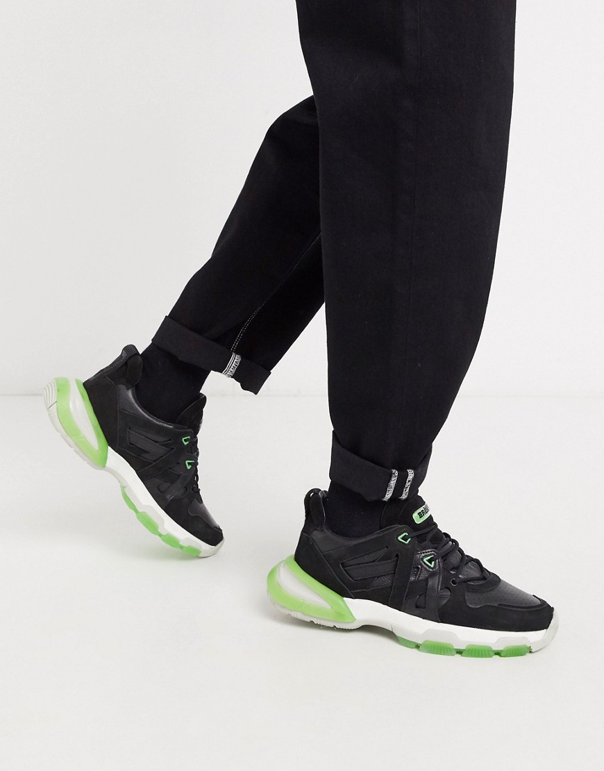 Bronx - Sevety Street - Sneakers in zwart en neon groen-Crème