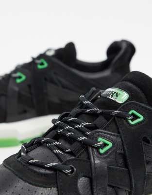 black and neon green trainers