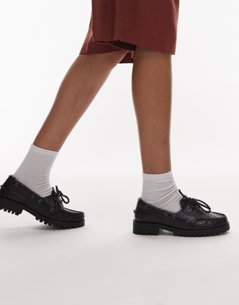 Bronx Sie-nna boat shoes in black croc premium leather - view 1