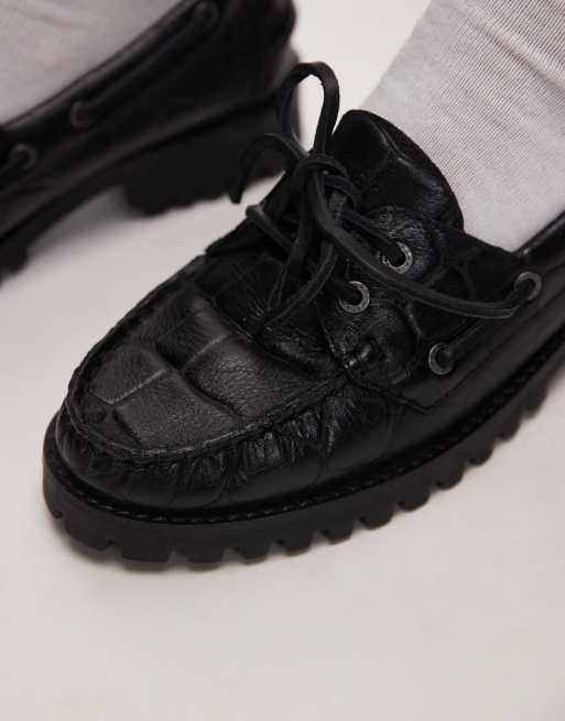 Bronx Sie-nna boat shoes in black croc premium leather, 3 of 4