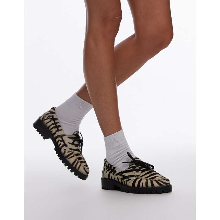 Bronx Sie-nna boat shoes in zebra print hairy leather | ASOS